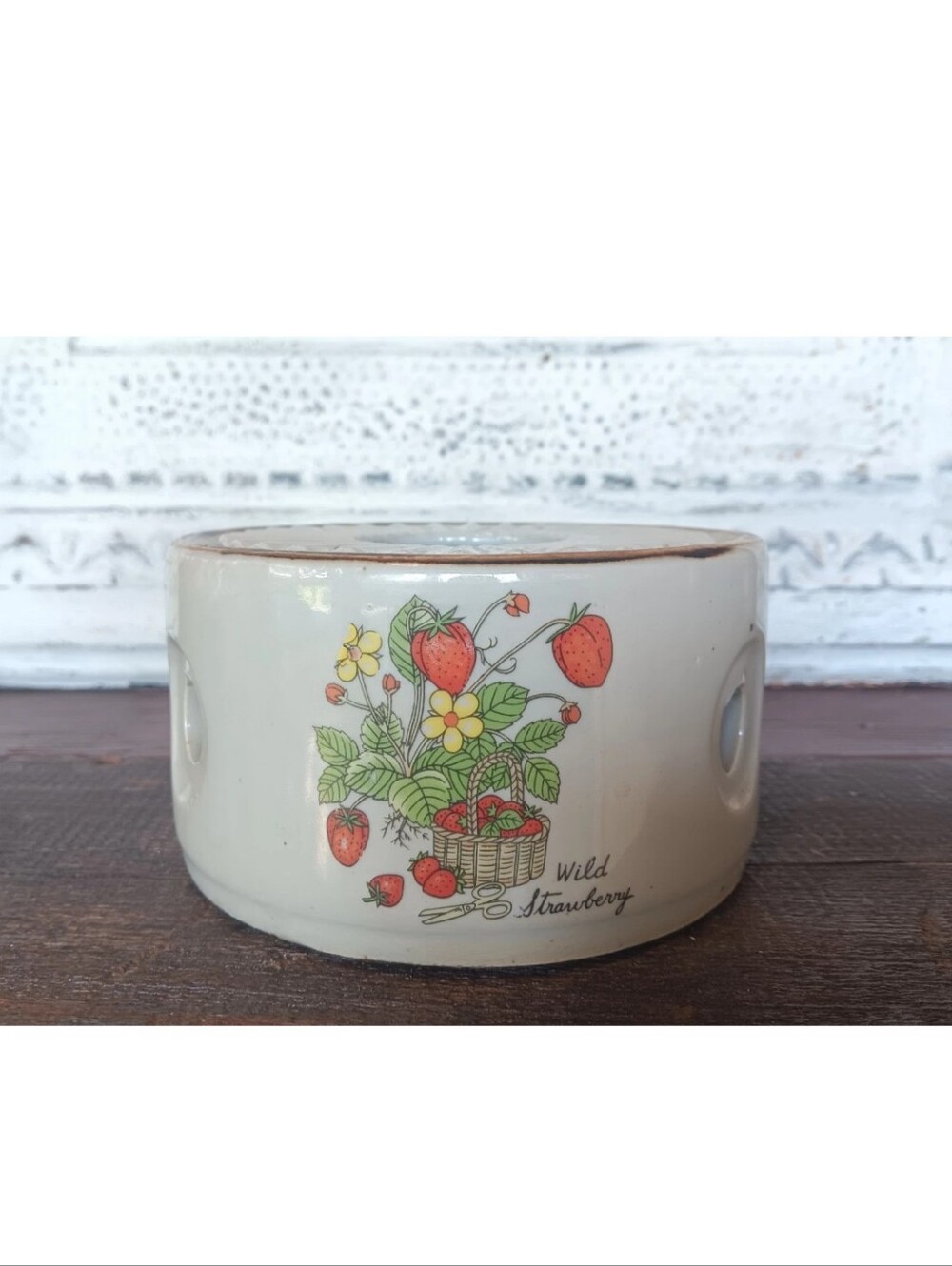 Vintage Tea Pot Or Coffee Pot Candle Stand Warmer Wild Strawberry 70s Cottage